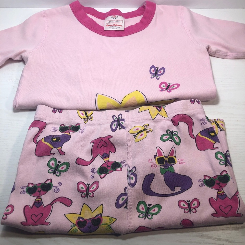 Hanna Andersson Girl’s Size 12 Pijama Set Cat Eigh Sunglasses Pajama Pants